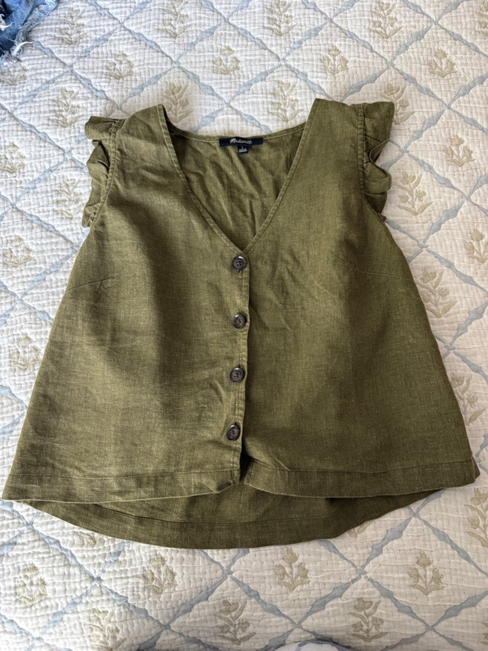 Madewell Olive Green Slip Top with Brushed Texture